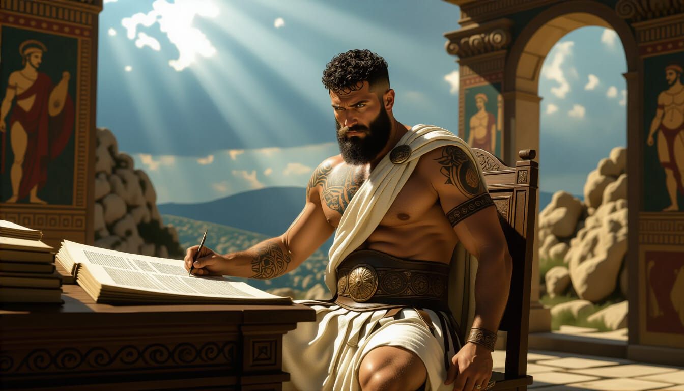 Spartan Man Scrutinizing Military Reports, Neoclassical Real...