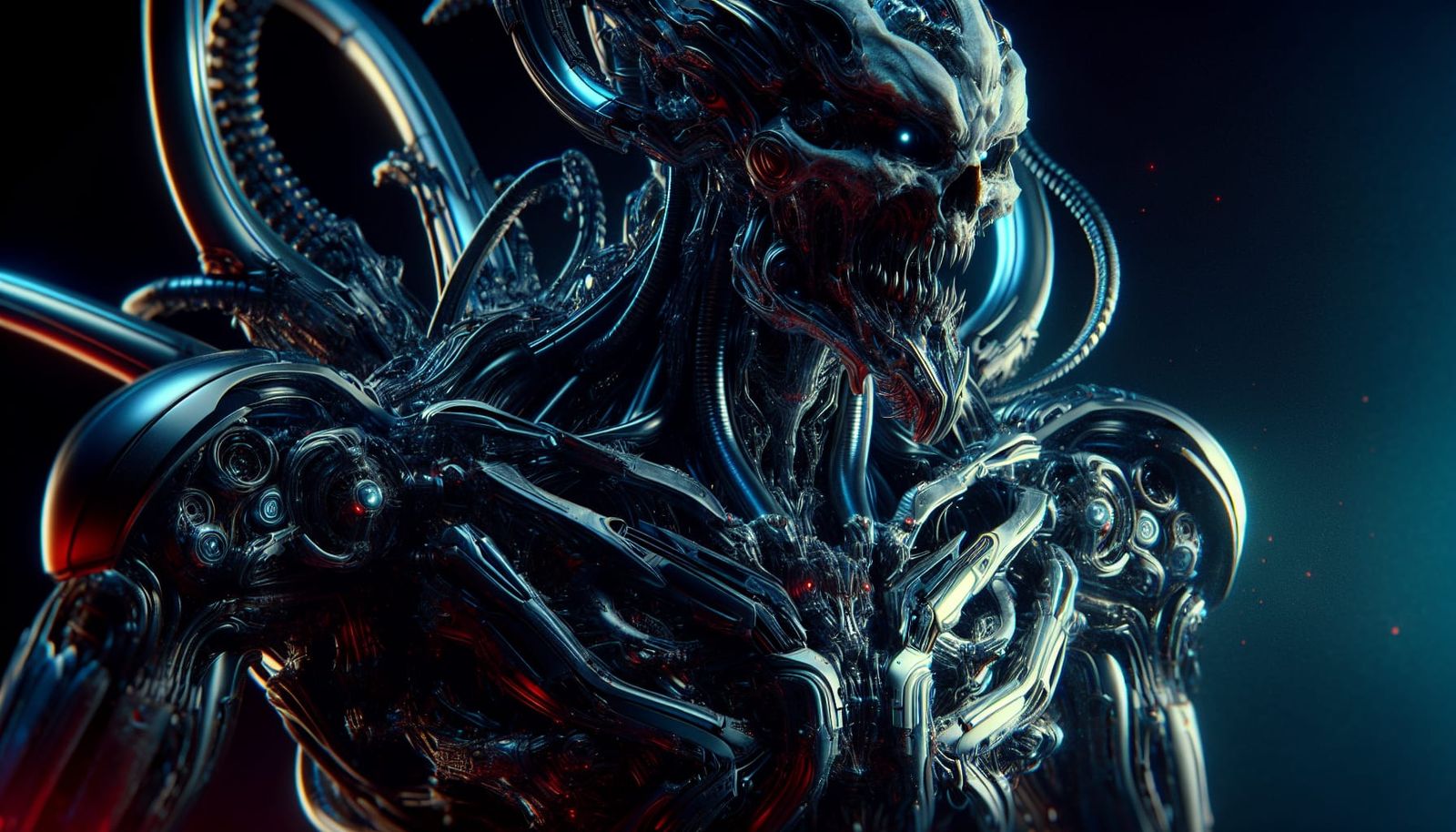 Hyperrealistic Robotic Demon in Dark Sci-Fi Setting