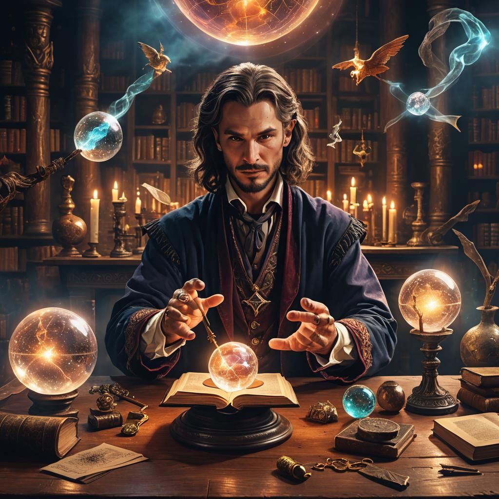 Majestic Magician with Crystal Ball in Digital Art