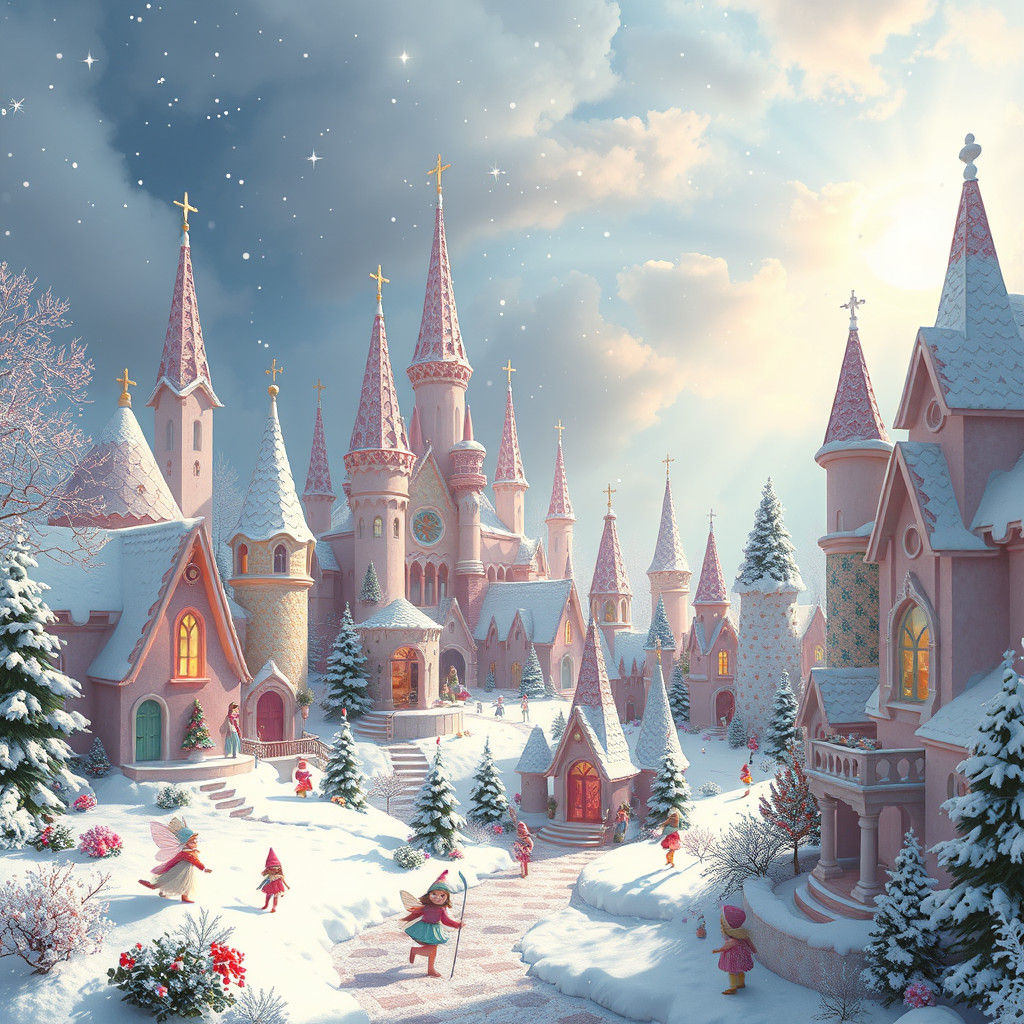 Whimsical Fairy City on Christmas Morning