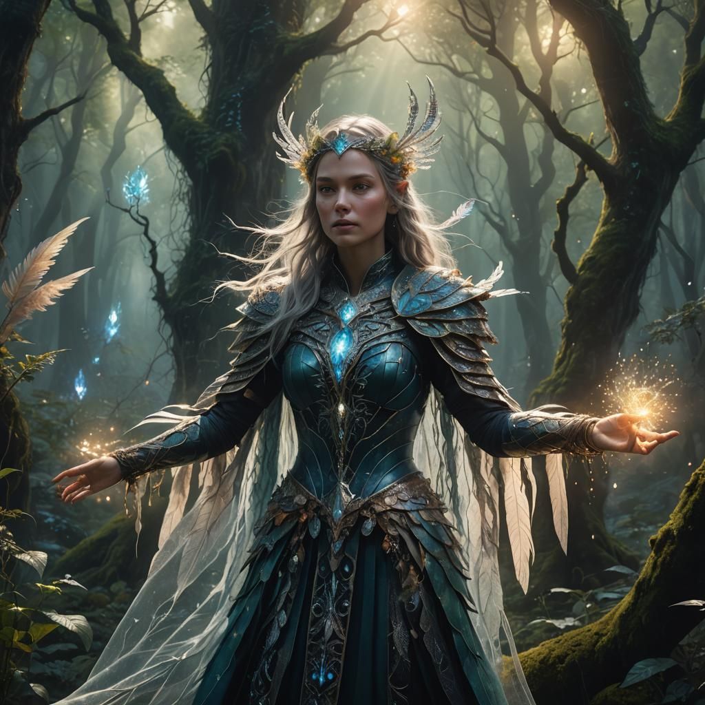 Mystical Sorceress in Ethereal Forest: Digital Matte Paintin...