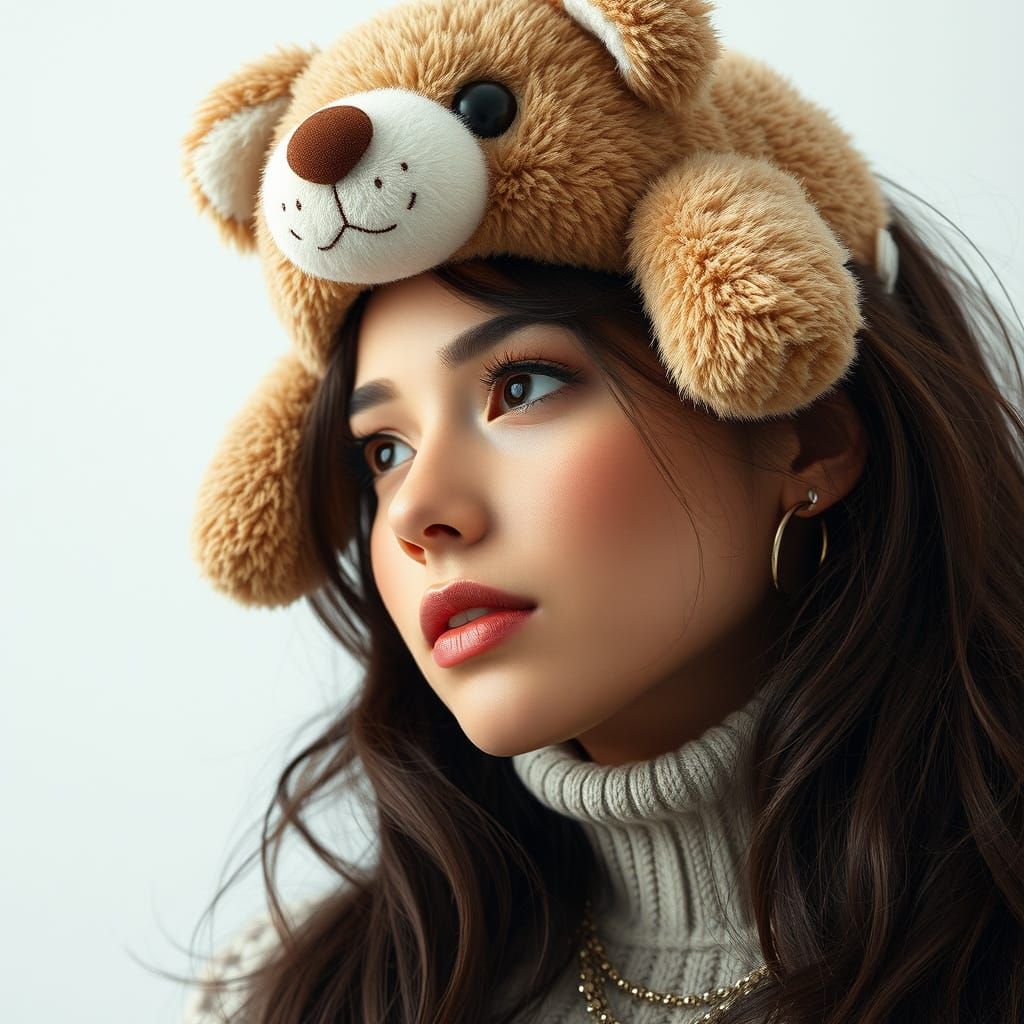 Hyperrealistic Woman With Cute Stuffed Animal