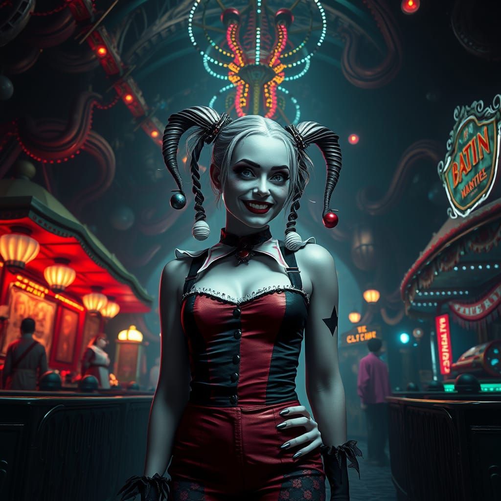 Wednesday Addams in a Gothic Carnival as Harley Quinn