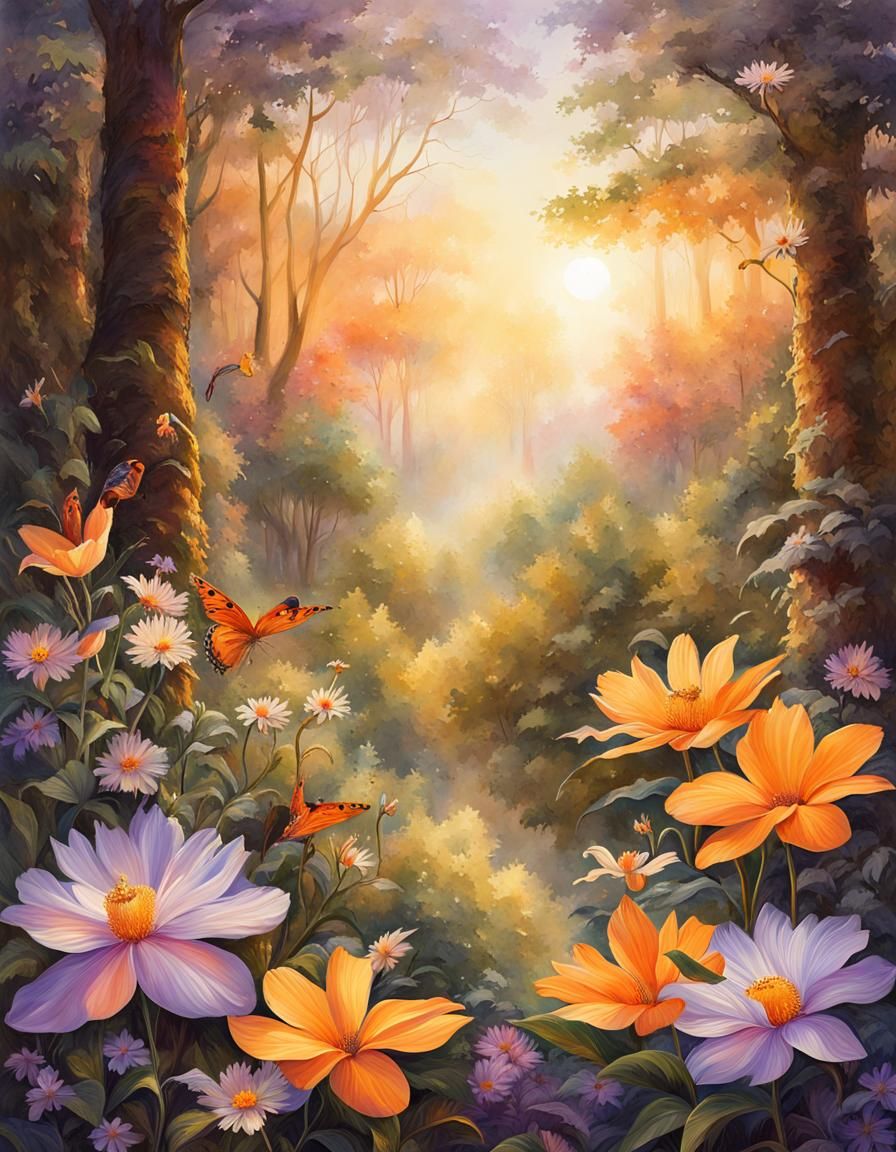 Fairytale Jungle with Exotic Animals in Watercolor Style