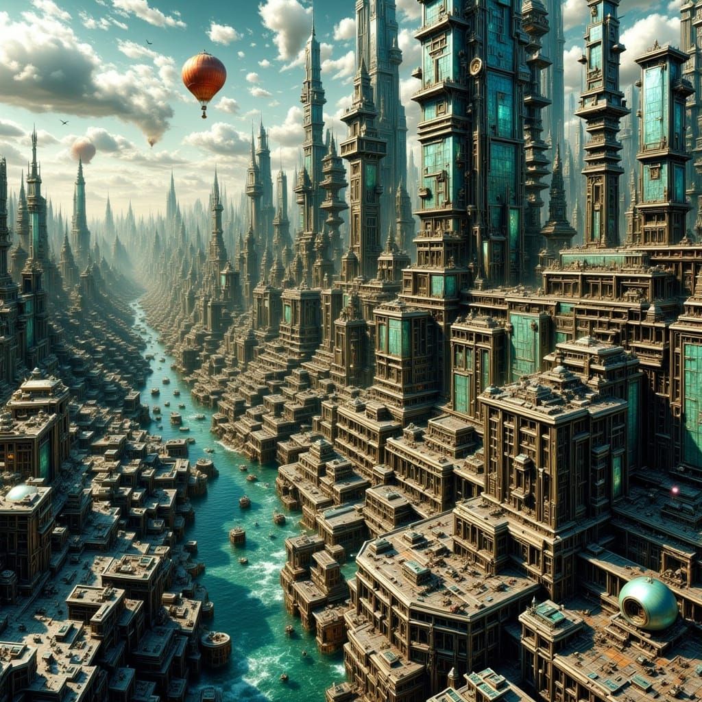 Futuristic City Made of Circuit Boards and Glass
