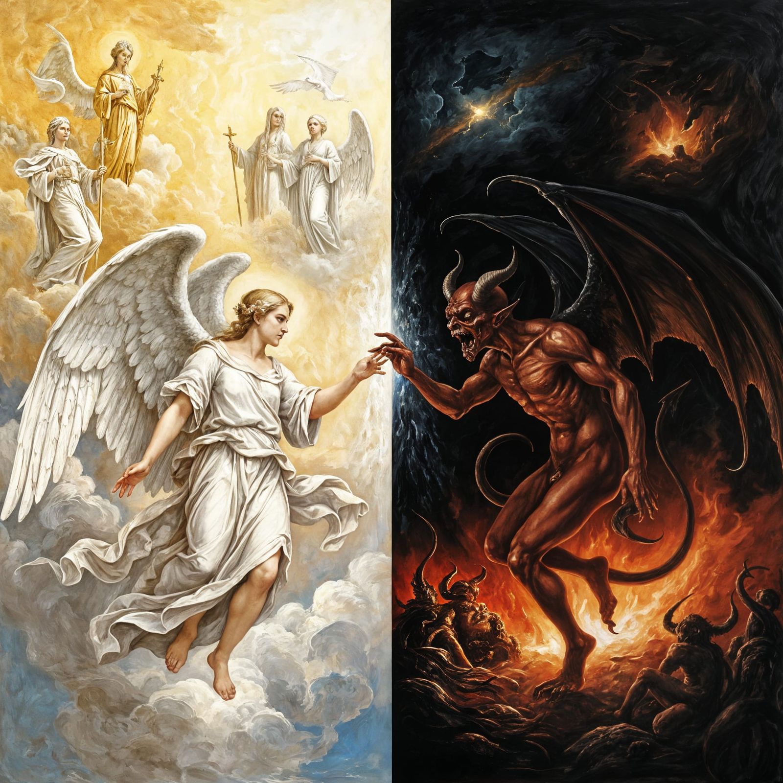Angel vs Demon in Baroque Impasto Style