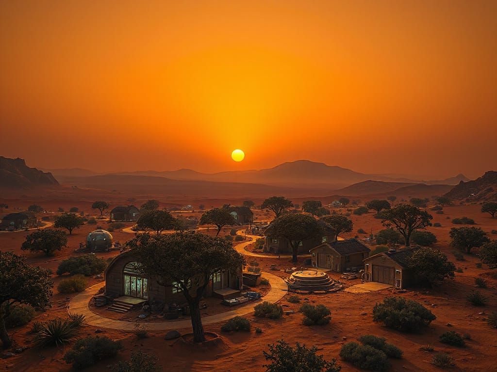 Surreal Solarpunk Martian Settlement Under Transparent Dome