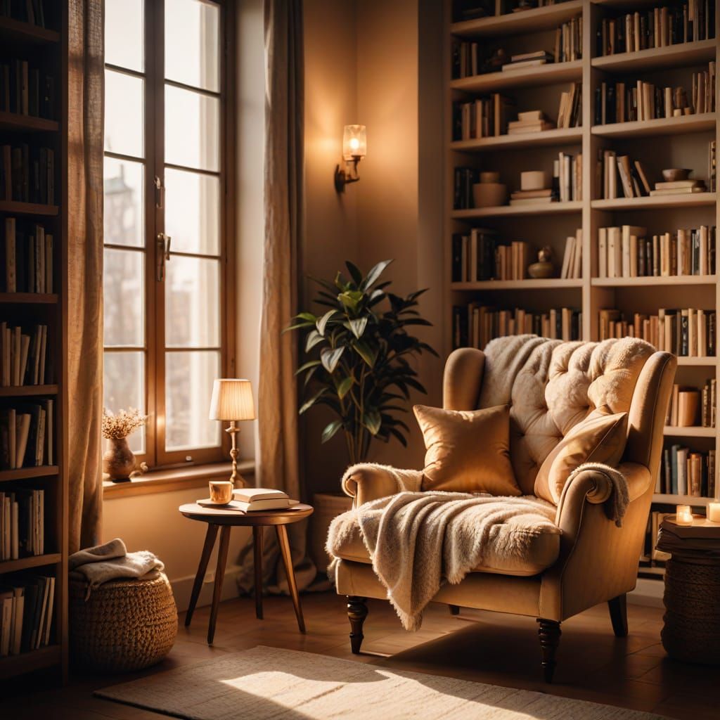 Cozy Reading Nook with Soft Golden Light