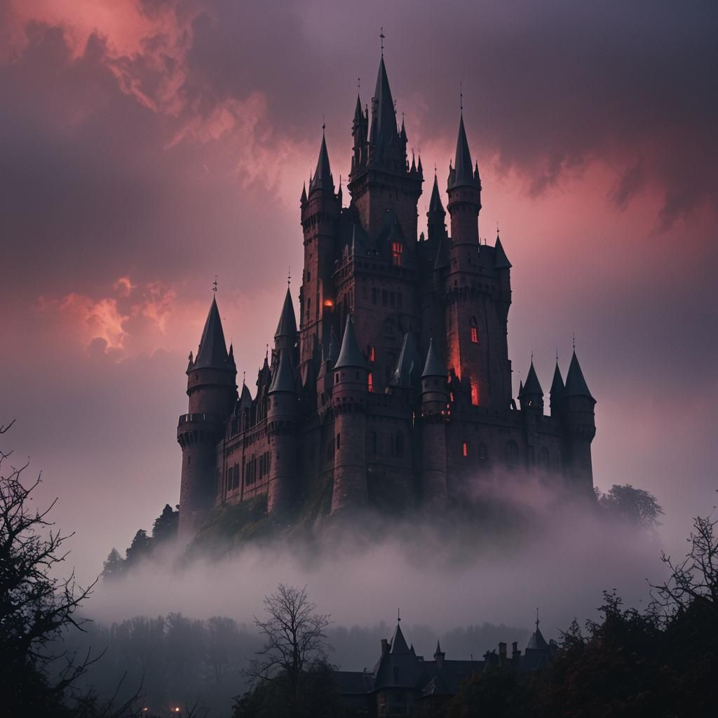 Ominous Gothic Castle Landscape in Cinematic Style