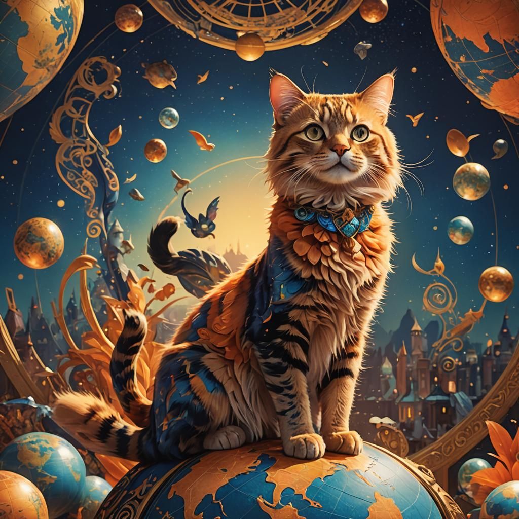 Colorful Cat Dominates the World in Fantasy Art