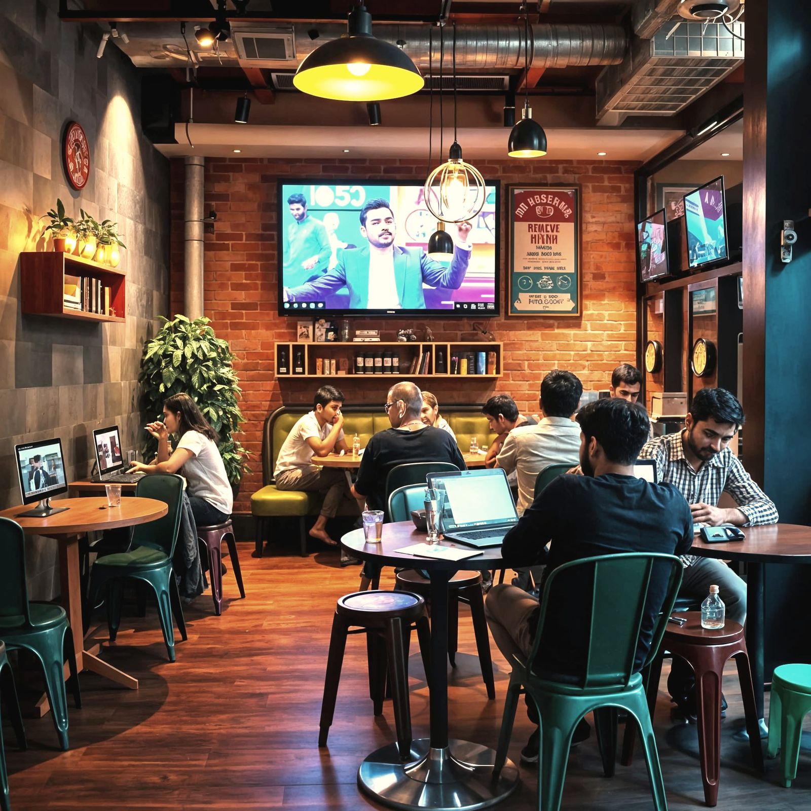 Vibrant Cyberpunk Café in Bengaluru