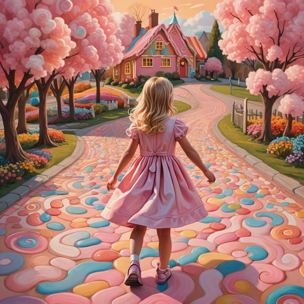 Girl on Candy Road: Whimsical Fantasy Art