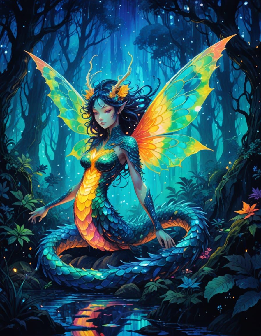 Mystical Forest Creature in Psychedelic Manga Style