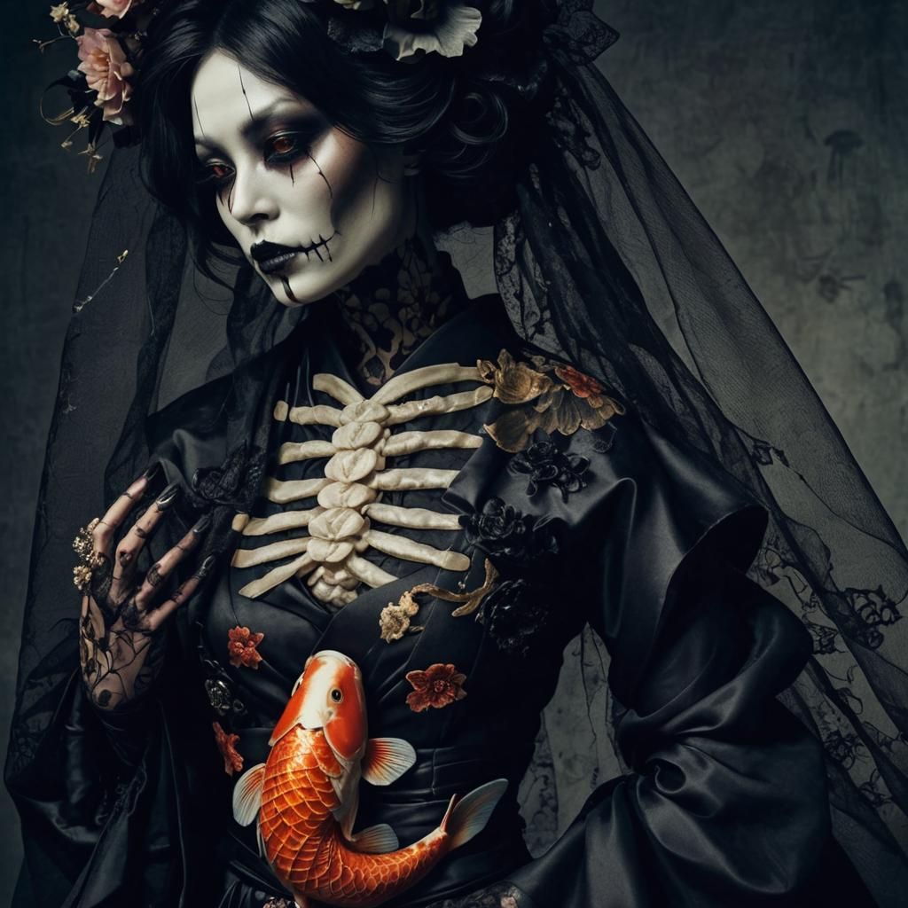 Grimdark Cadaver Bride in Gothic Wedding: Art Nouveau Style
