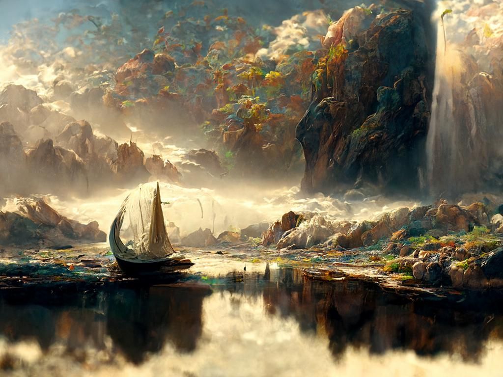 Ship Sails Dark Seas in Romantic Style