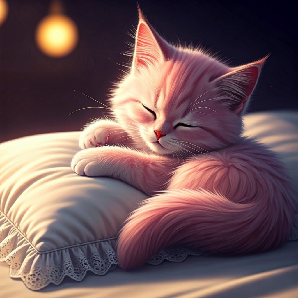 a pink cat sleeping