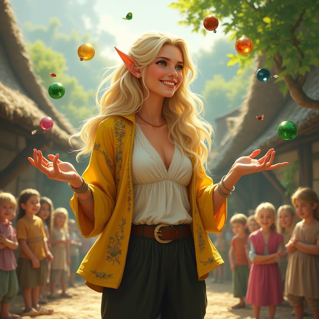 Half-Elven Bard Performs in Vibrant Yellow Jacket
