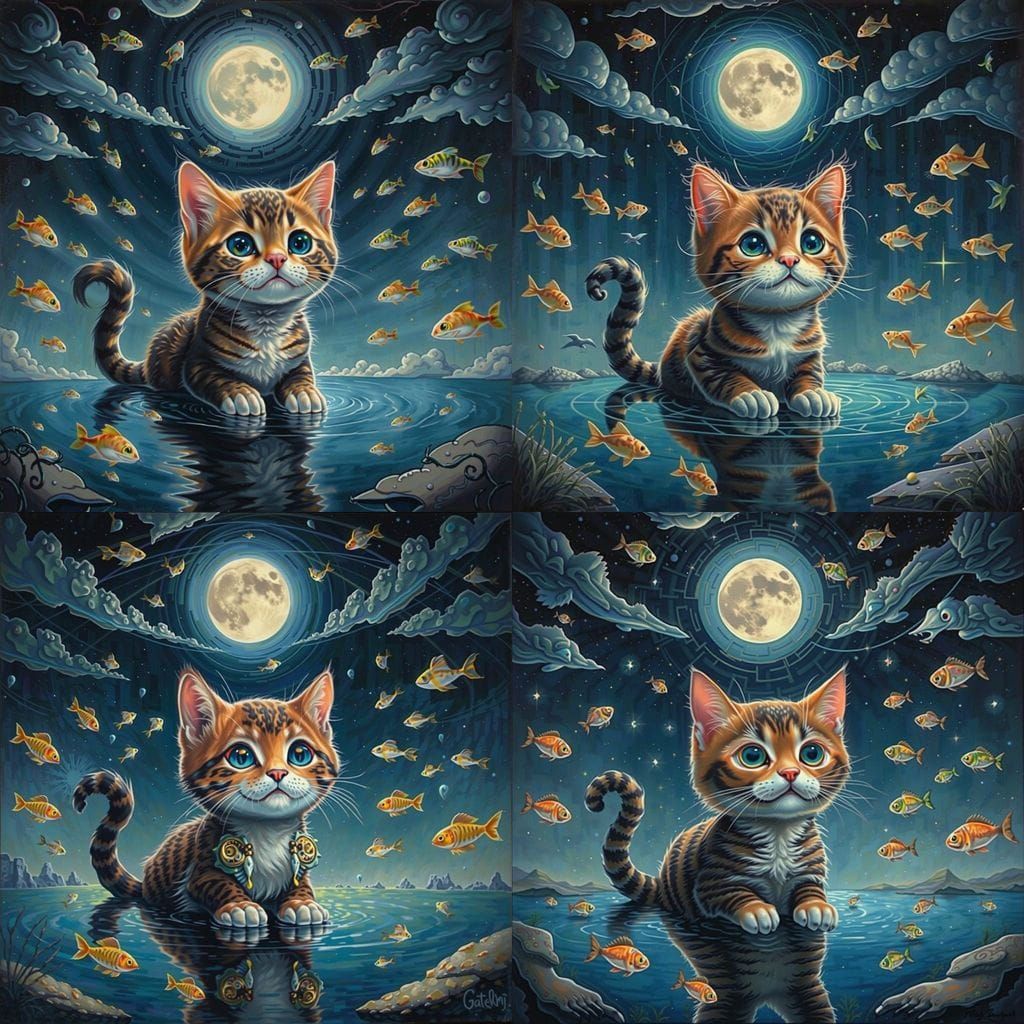 Psychedelic Cat Creatures in a Fantasy Landscape