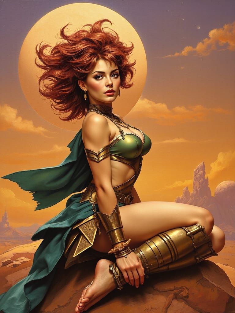 Sensual Female Warrior in Martian Landscape, Inspired by Cla...