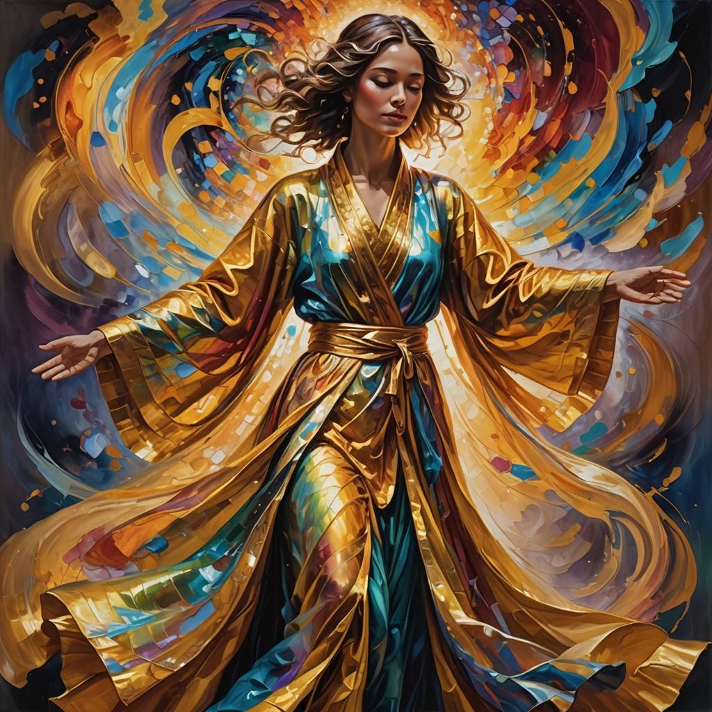 Radiant Figure in Golden Aura Oil Painting