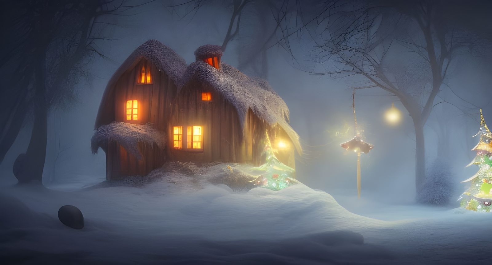 Magical Gingerbread House in a Winter Scene