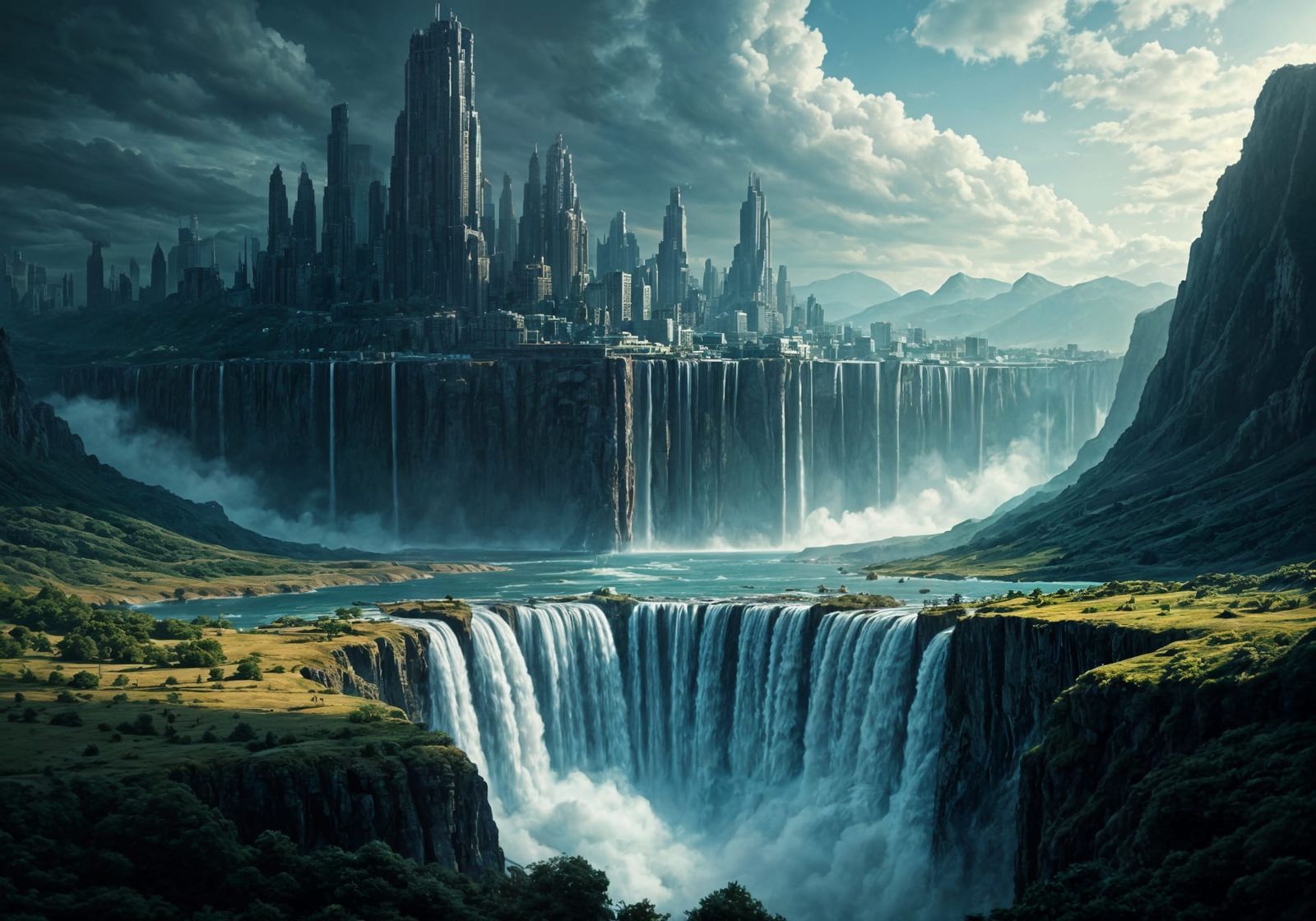 Cliffside Metropolis: Expressionist Airbrush Art in 8K