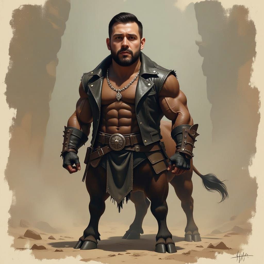 Man with Bull Body in Leather Jacket