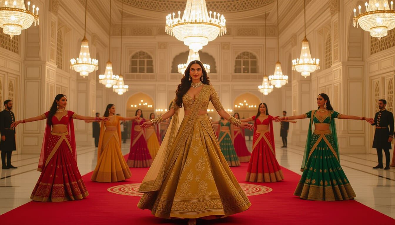 Bollywood Dance Scene in Mughal Palace Interior