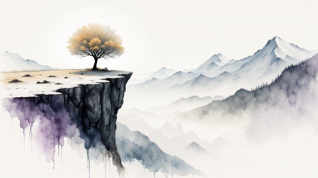 Solitary Tree Amidst Snowy Alpine Cliffs