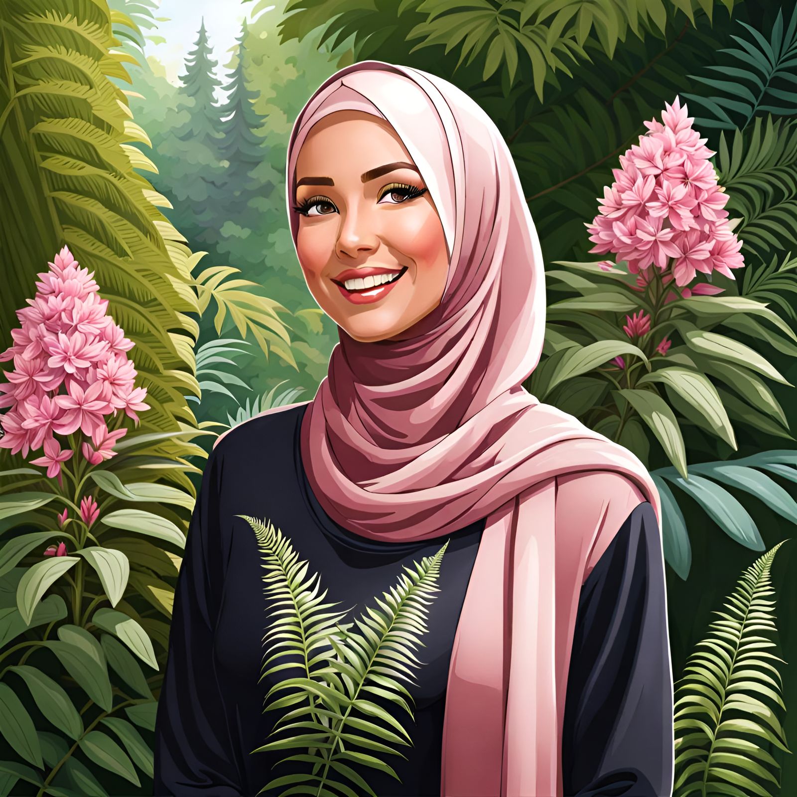 Beautiful Woman in Hijab in Botanic Garden