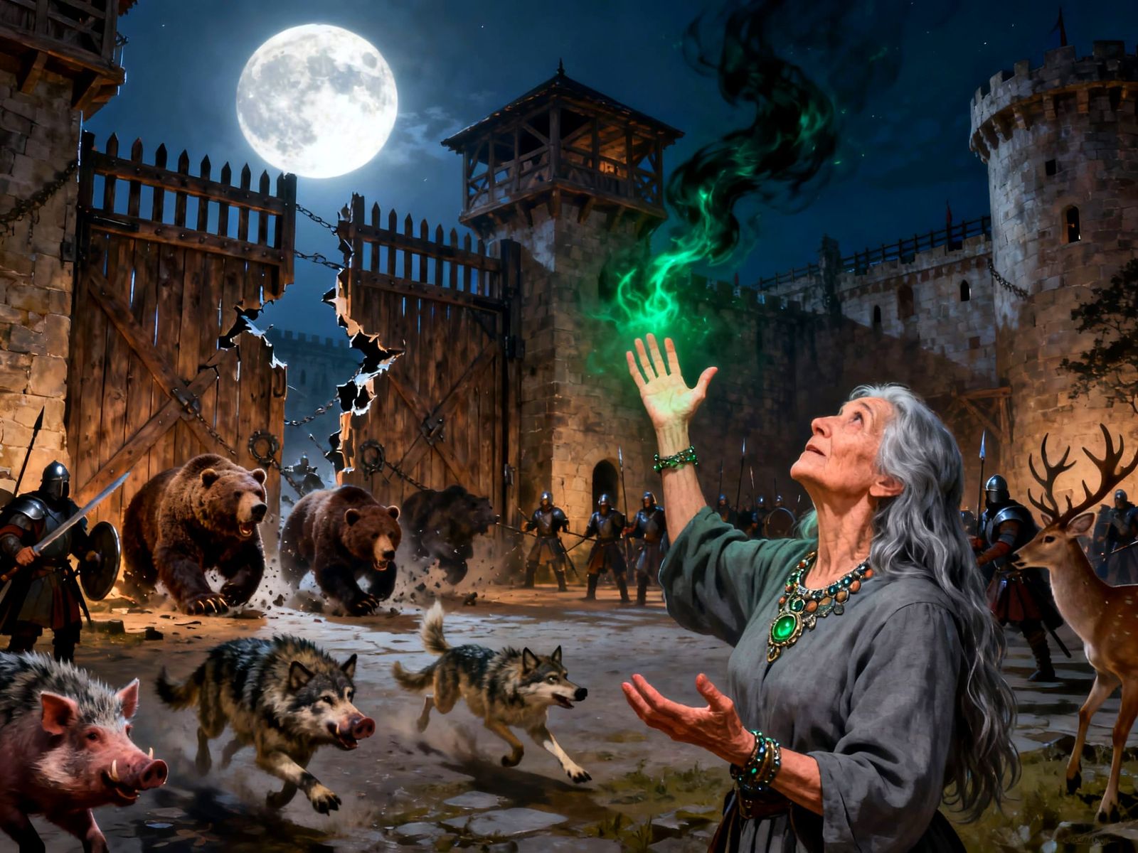 Fantasy Night Siege: Animals Attack Medieval Prison Gates