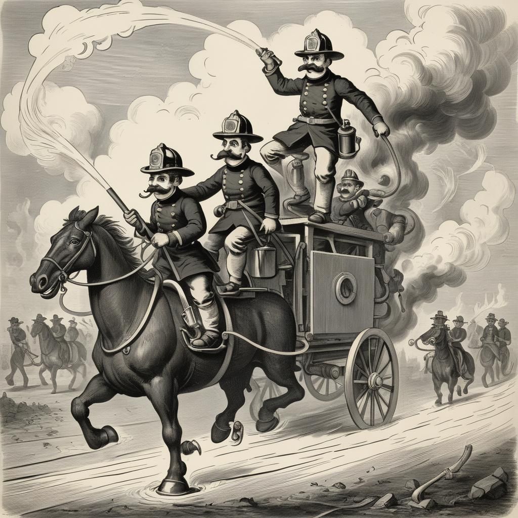 Grotesque Firefighters Ride a Fire Hose: 19th-Century Cartoo...