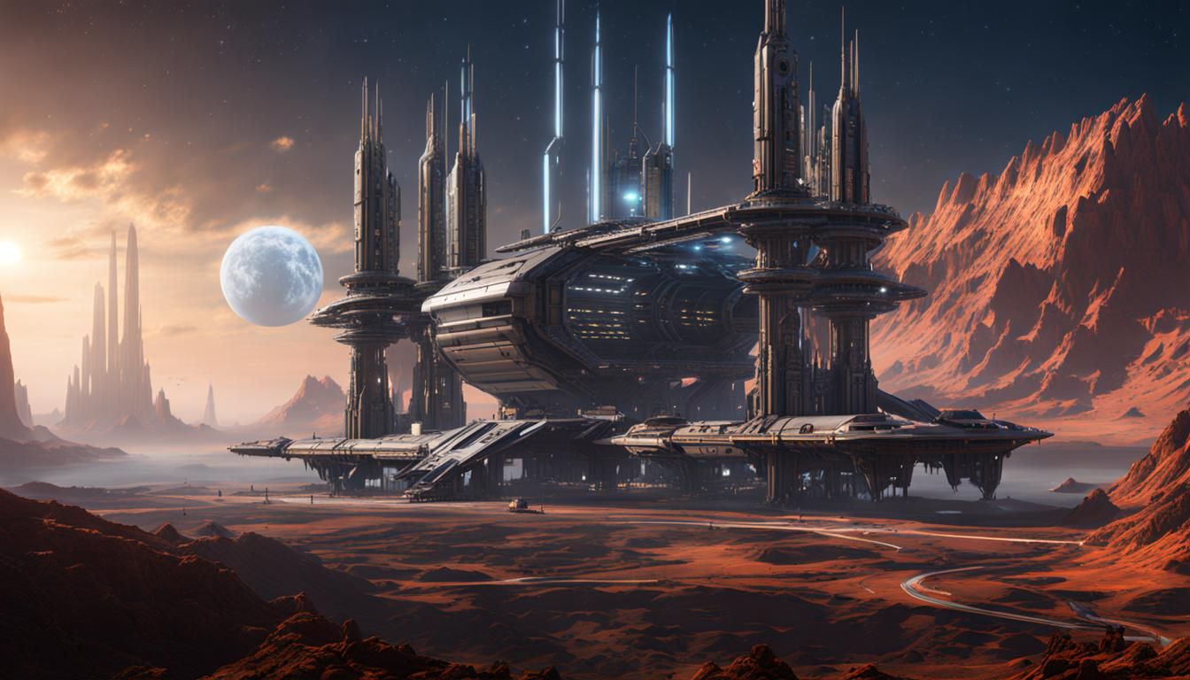 Outlaw Space Station with Spires: Fantasy Concept Art