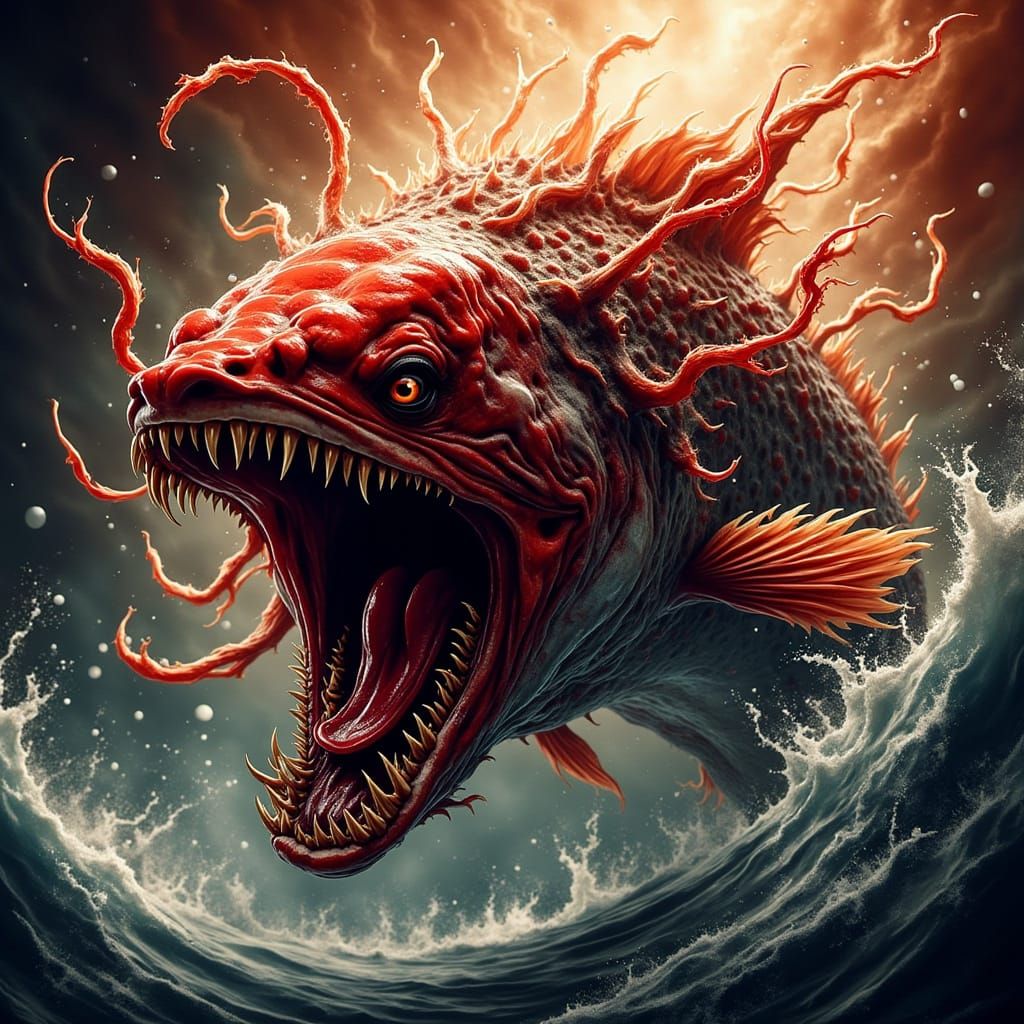 Furious Koi Fish Baring Wicked Teeth