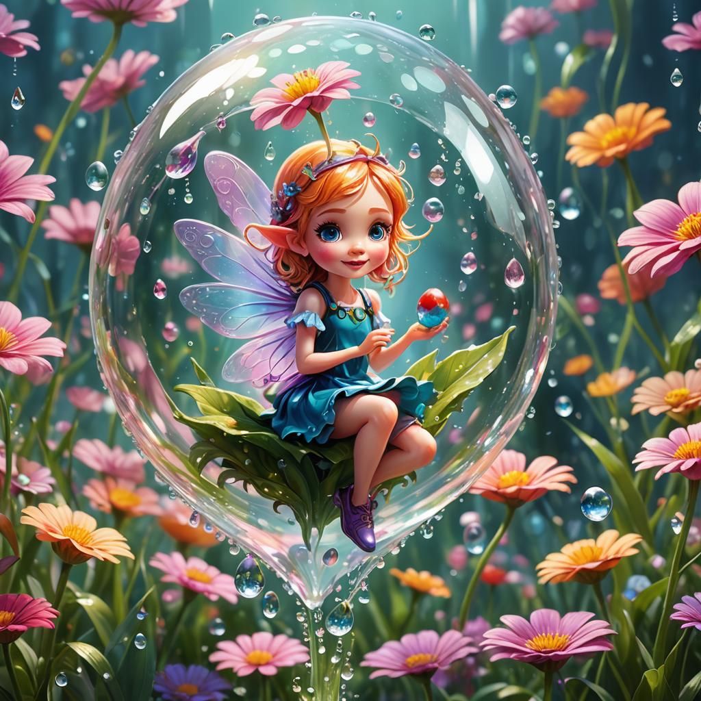 Fairy in Dewdrop: Whimsical Candy Art Illustration