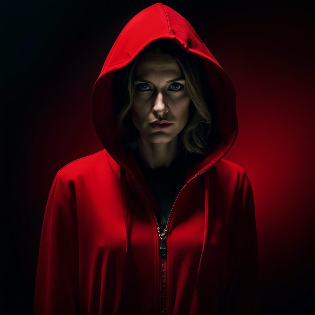 Dramatic Portrait of a Bank Robber in Red