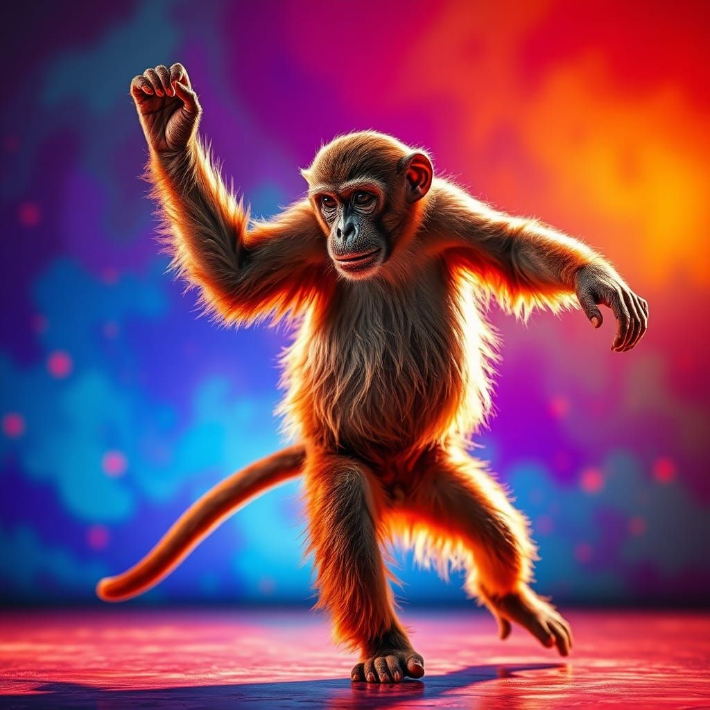 Monkey Dance: Hyperrealistic Splash Art with Vibrant Colors