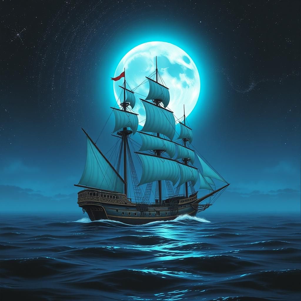 Majestic Sailing Ship on a Starry Sea: Toyokuni Style