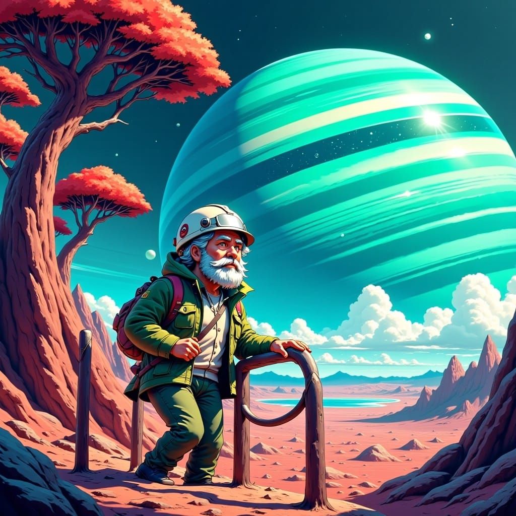 Anime Geologist on Alien Planet in Cel-Shaded Style