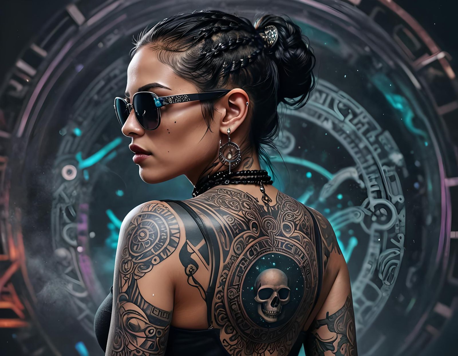 A Mexican gothic woman wearing dark sunglasses with a skull ...