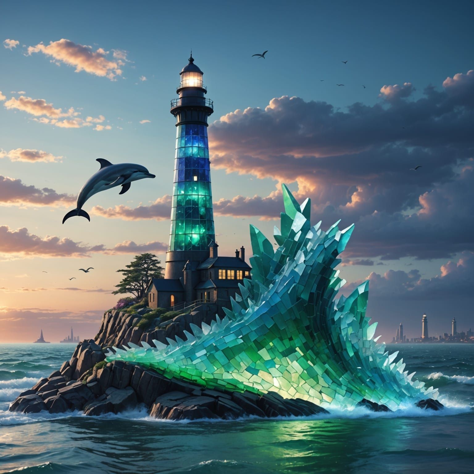Sea Glass Art: Luminous Lighthouse and Mythical Creatures