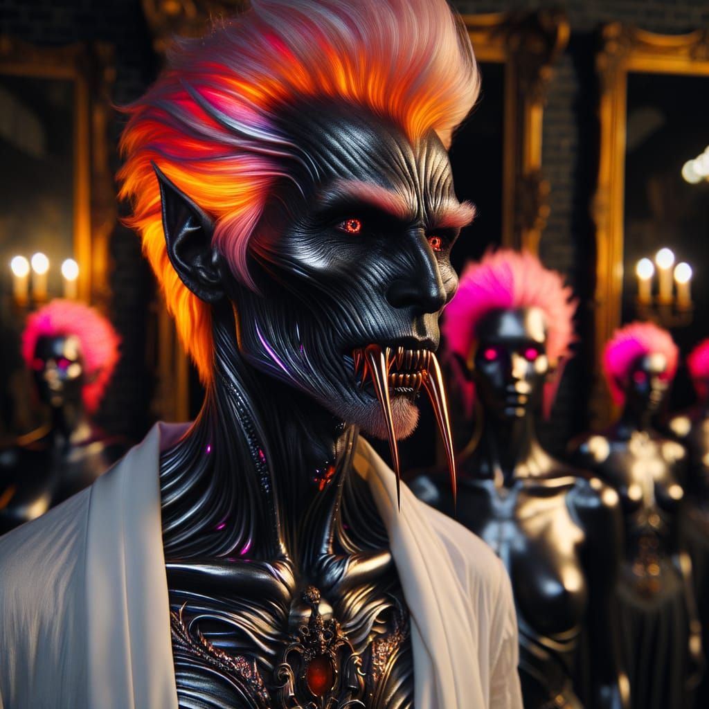 Ancient Vampire in a Cyberpunk Mansion