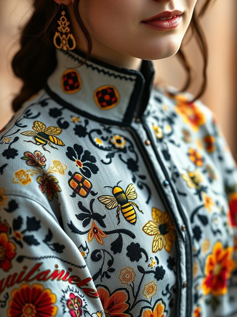 Ukrainian embroidered shirt artifacts - macro photo.