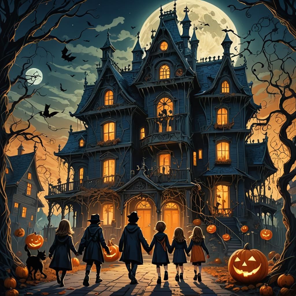 Eerie Haunted House Scene in Dark Fantasy Style