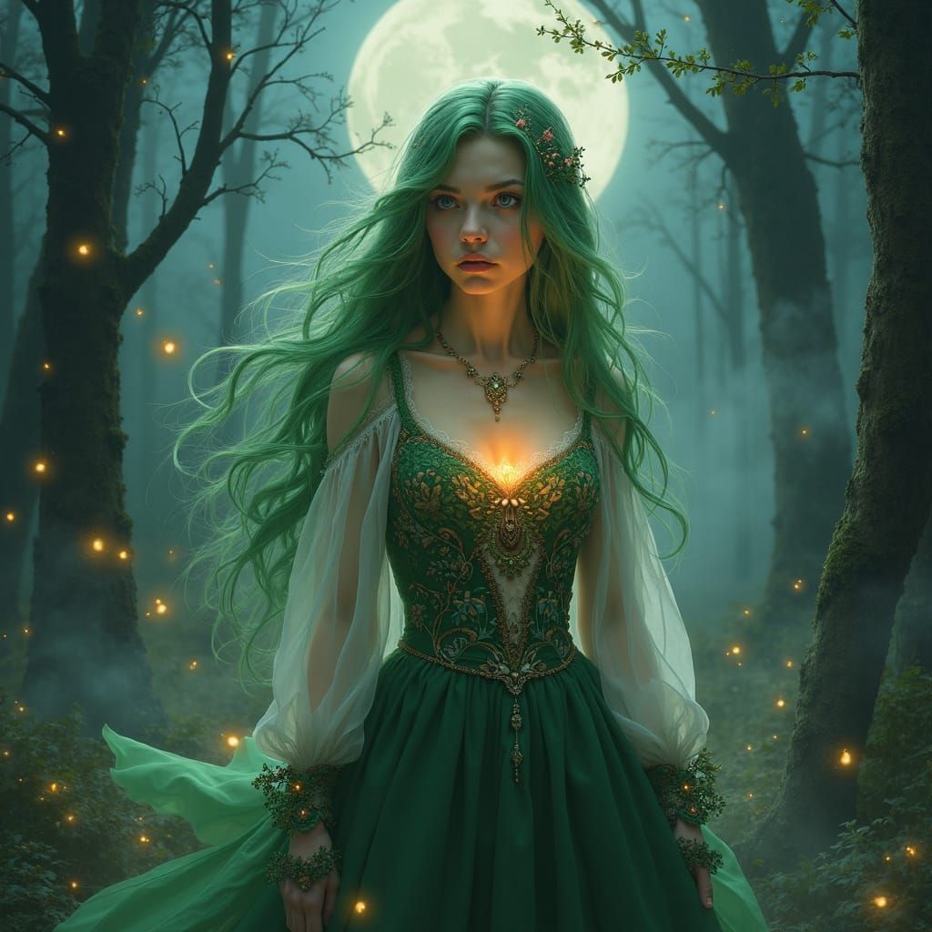 Mavka: Ethereal Forest Nymph in Moonlit Slavic Fantasy