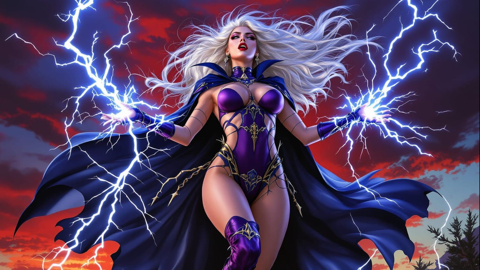 Evil Sorceress Unleashing Electric Power in Fantasy Style