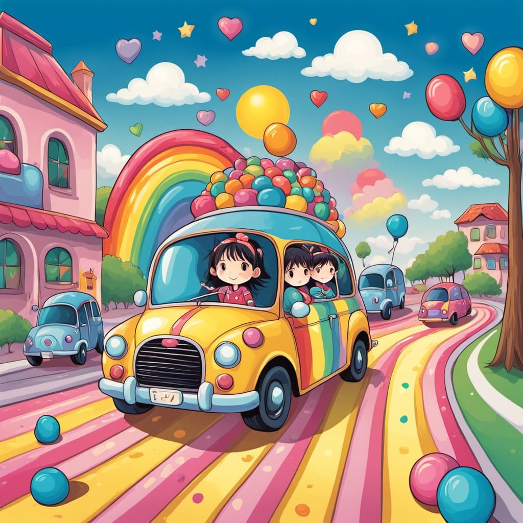 Kawaii Anime Cars in Candyland Colors
