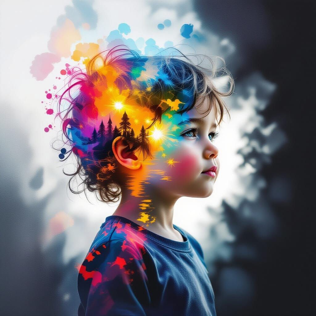 Abstract Painting of Freedom with Double Exposure