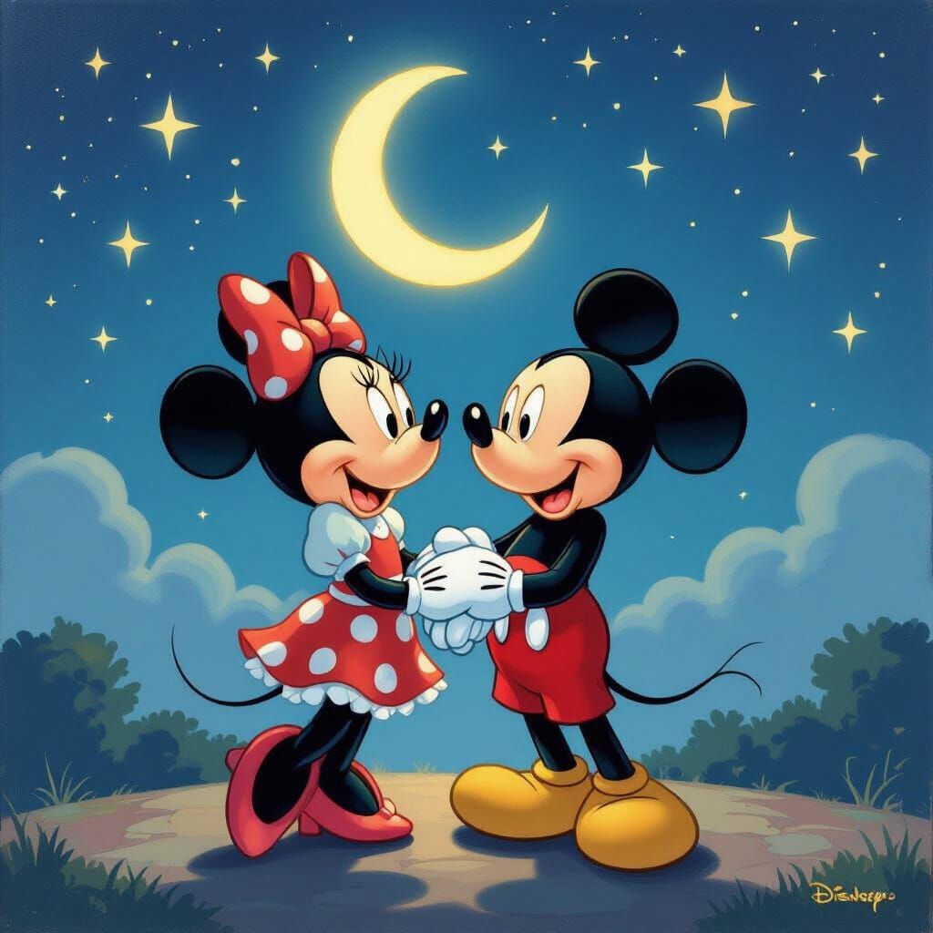 Mickey and Minnie Mouse Share Romantic Moment in 1930s Style