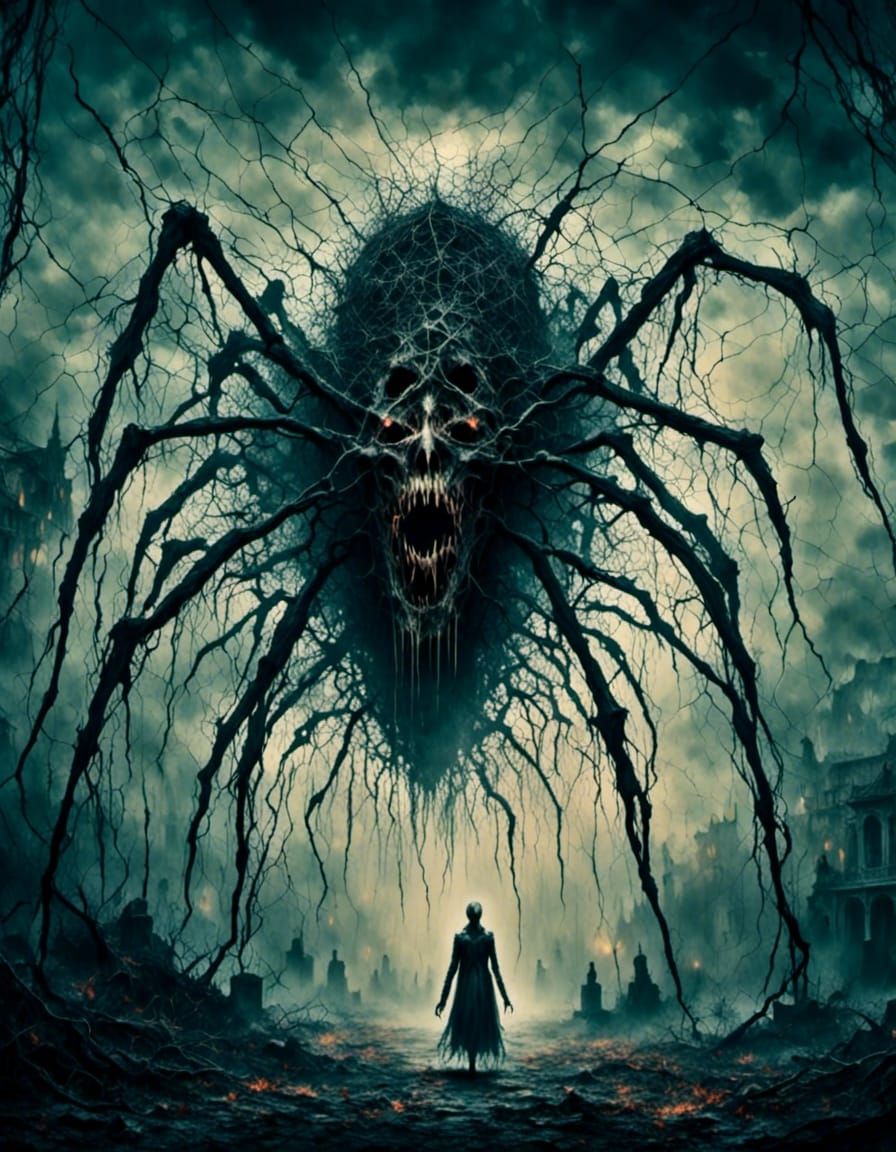 Creepy Horror Creature in Foggy Graveyard